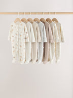 Neutral Cloud 7 Pack Two Way Zip Sleepsuits 4 Pack (0-3yrs)