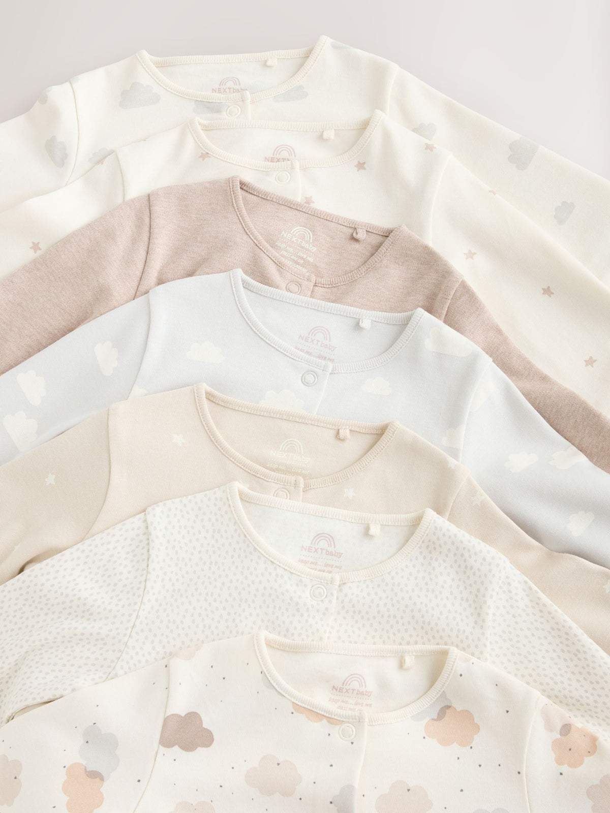 Neutral Cloud 7 Pack Two Way Zip Sleepsuits 4 Pack (0-3yrs)