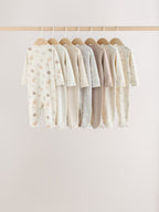 Neutral Cloud 7 Pack Two Way Zip Sleepsuits 4 Pack (0-3yrs)