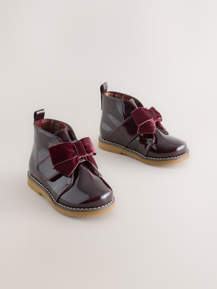 Burgundy Red Bow Detail Ankle Boots
