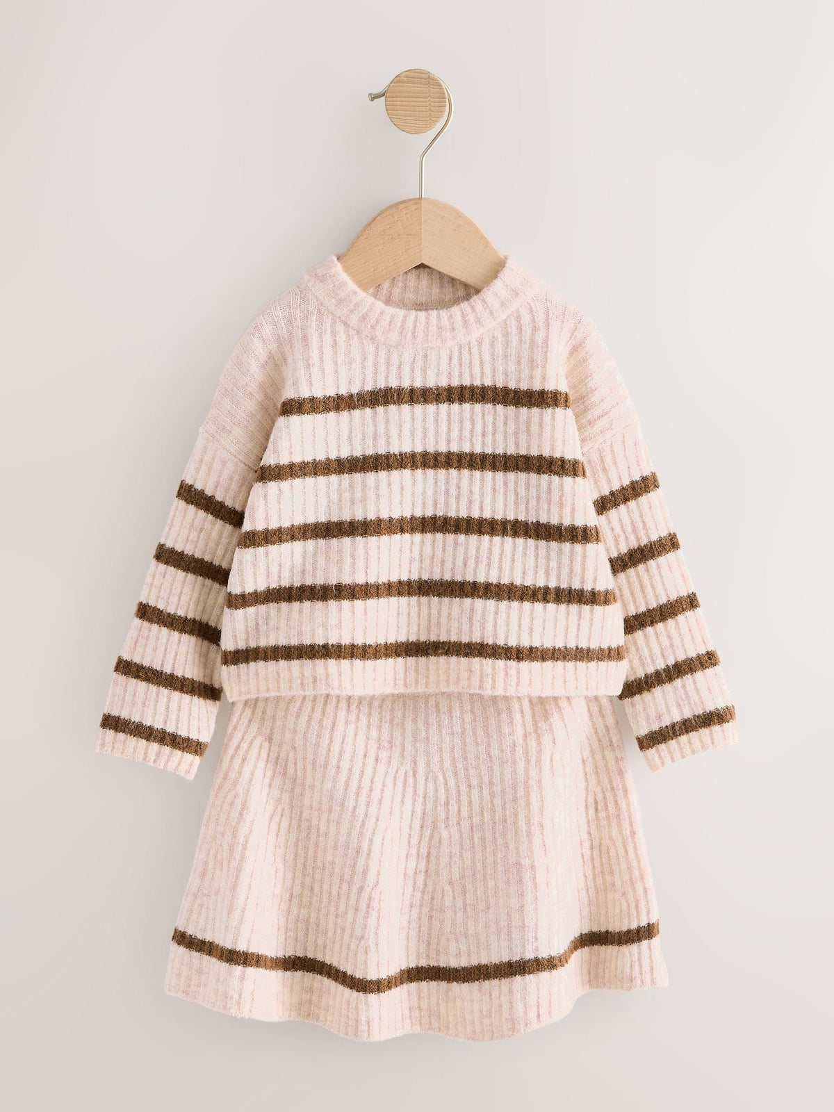 Ecru and Chocolate Stripe Rib Skirt Set (3mths-7yrs)