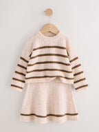 Ecru and Chocolate Stripe Rib Skirt Set (3mths-7yrs)