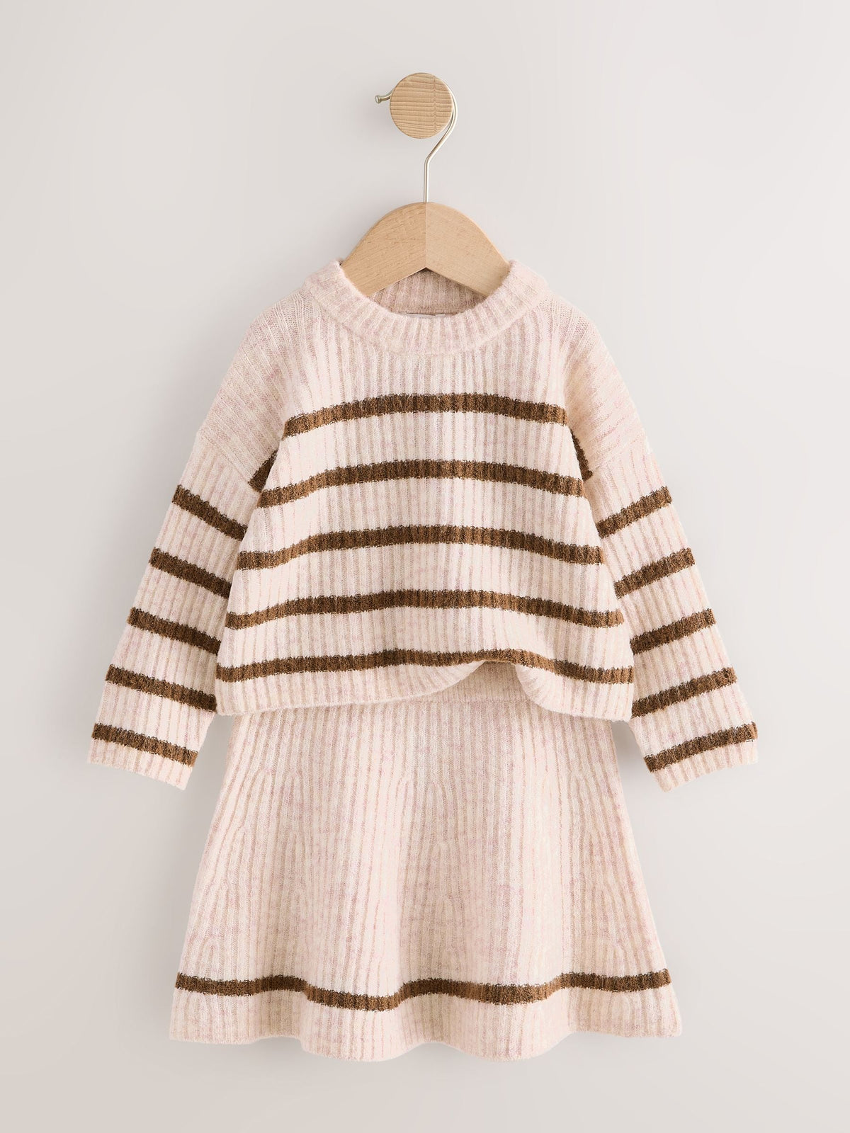 Ecru and Chocolate Stripe Rib Skirt Set (3mths-7yrs)