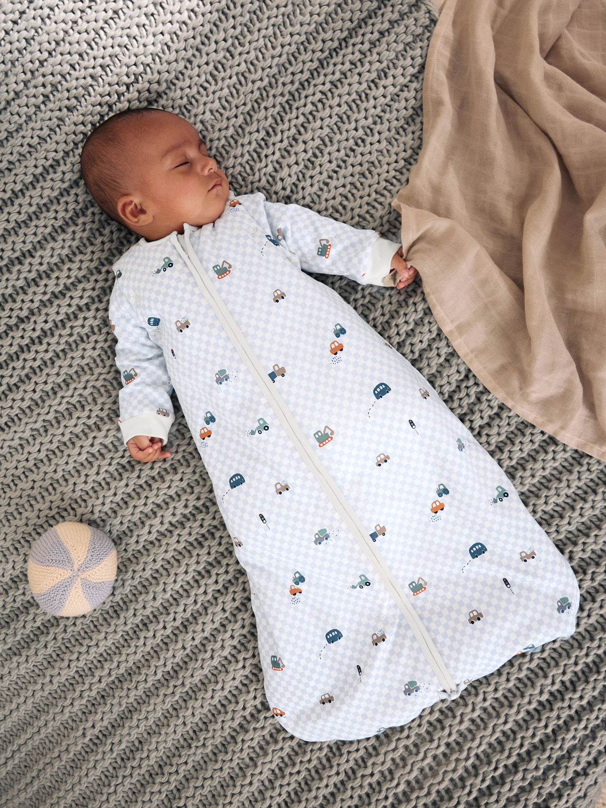 Checkerboard Cars 2.5 Tog Removable Sleeve Baby Sleep Bag