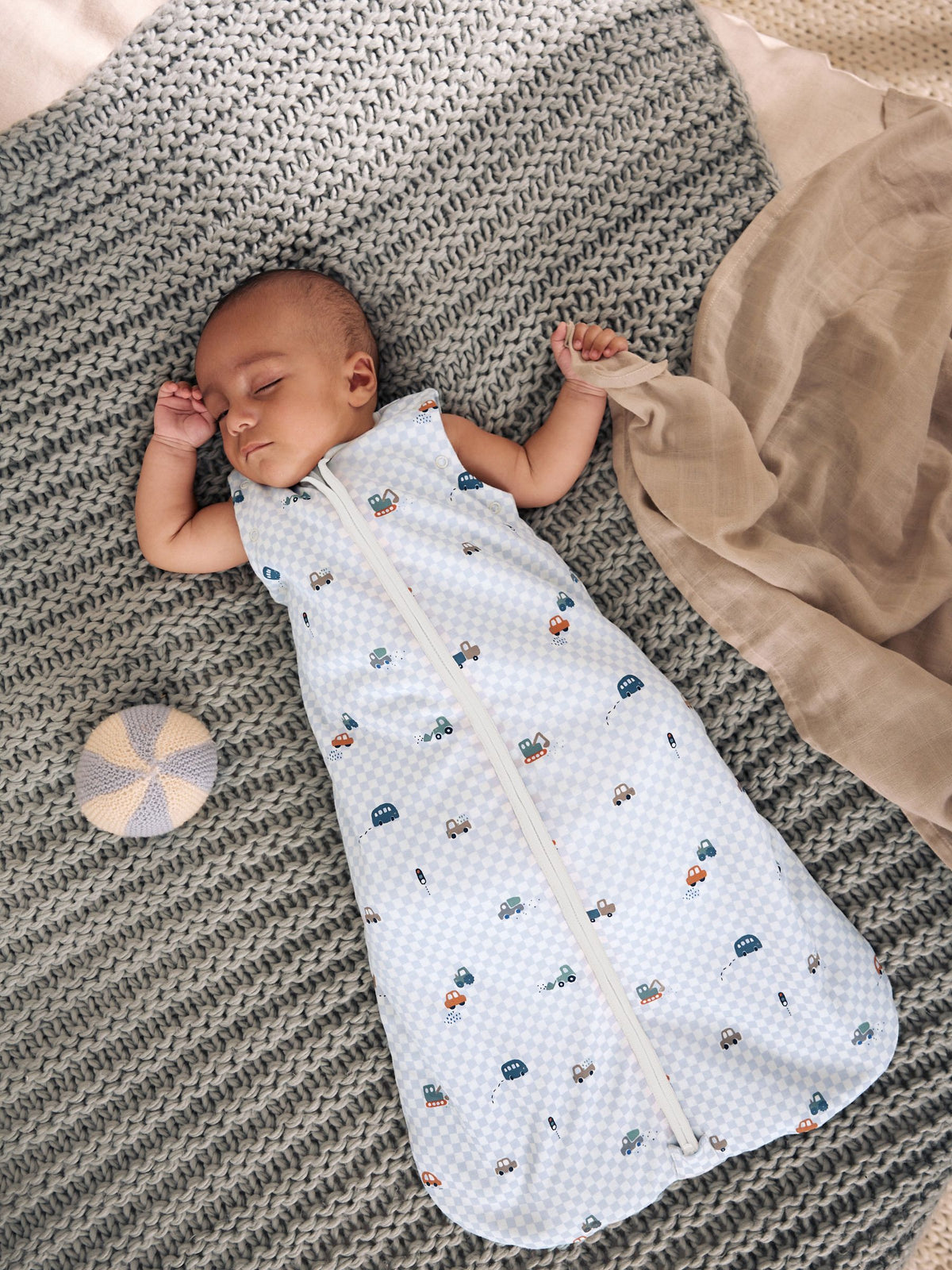 Checkerboard Cars 2.5 Tog Removable Sleeve Baby Sleep Bag