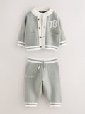 Baker by Ted Baker Green 3 Piece Knitted Varsity Cardigan, T-Shirt and Joggers Set