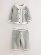 Baker by Ted Baker Green 3 Piece Knitted Varsity Cardigan, T-Shirt and Joggers Set