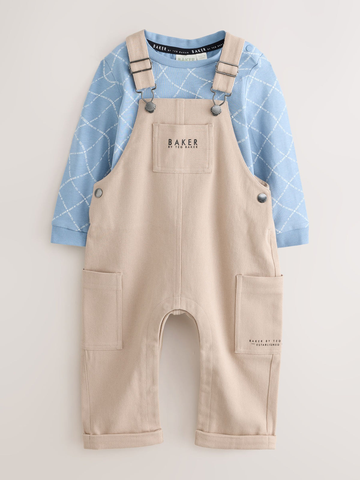 Baker by Ted Baker Stone Dungaree and Graphic T-Shirts Set