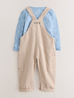 Baker by Ted Baker Stone Dungaree and Graphic T-Shirts Set