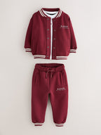 Baker by Ted Baker Burgundy Red 3 Piece Varsity Jacket T-Shirt and Joggers Set