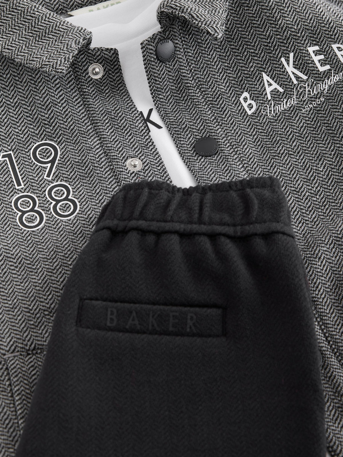 Baker by Ted Baker Grey/Black 3 Piece Textured Jacket, T-Shirt and Joggers Set