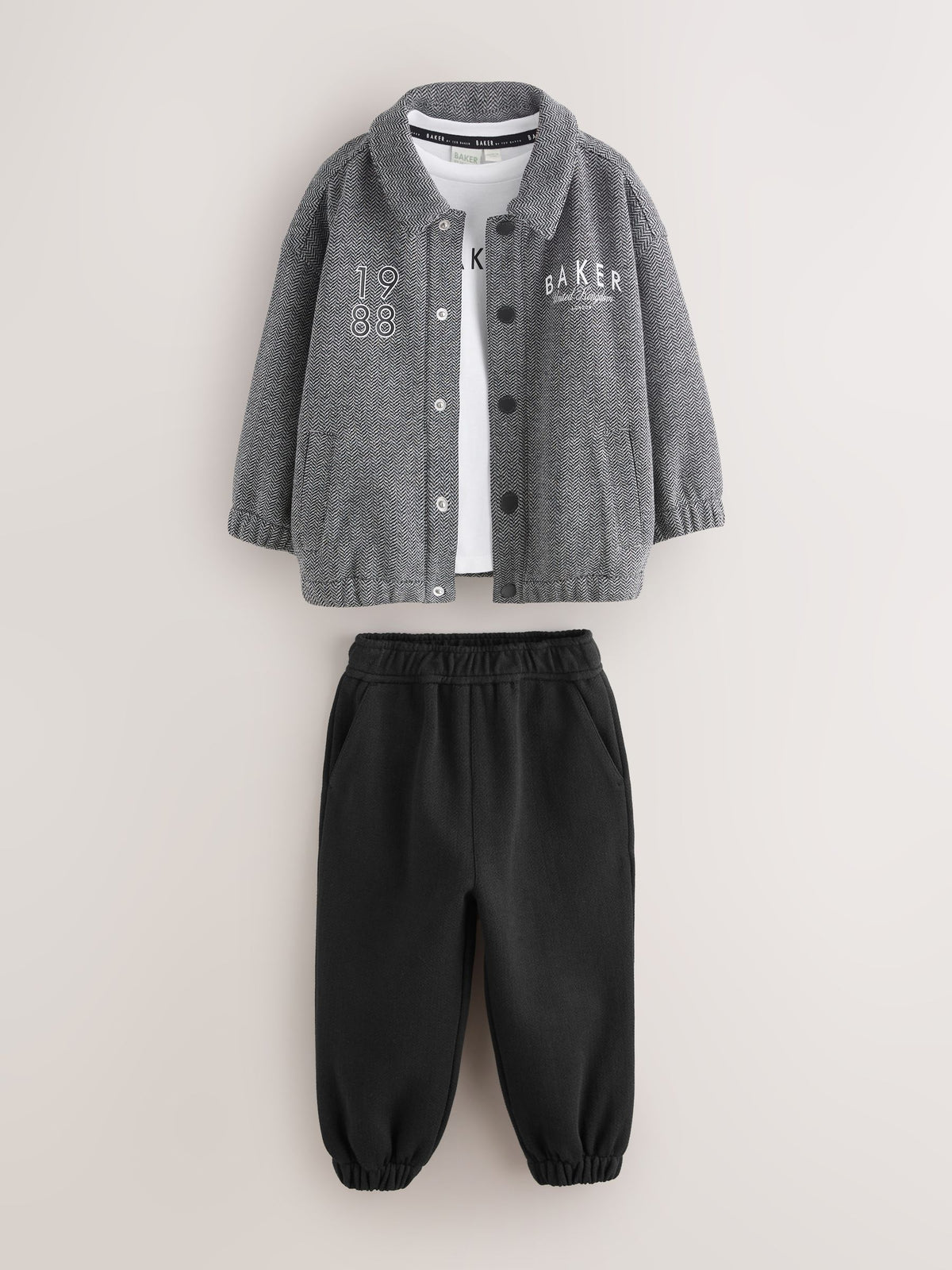 Baker by Ted Baker Grey/Black 3 Piece Textured Jacket, T-Shirt and Joggers Set