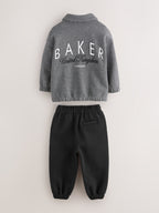 Baker by Ted Baker Grey/Black 3 Piece Textured Jacket, T-Shirt and Joggers Set