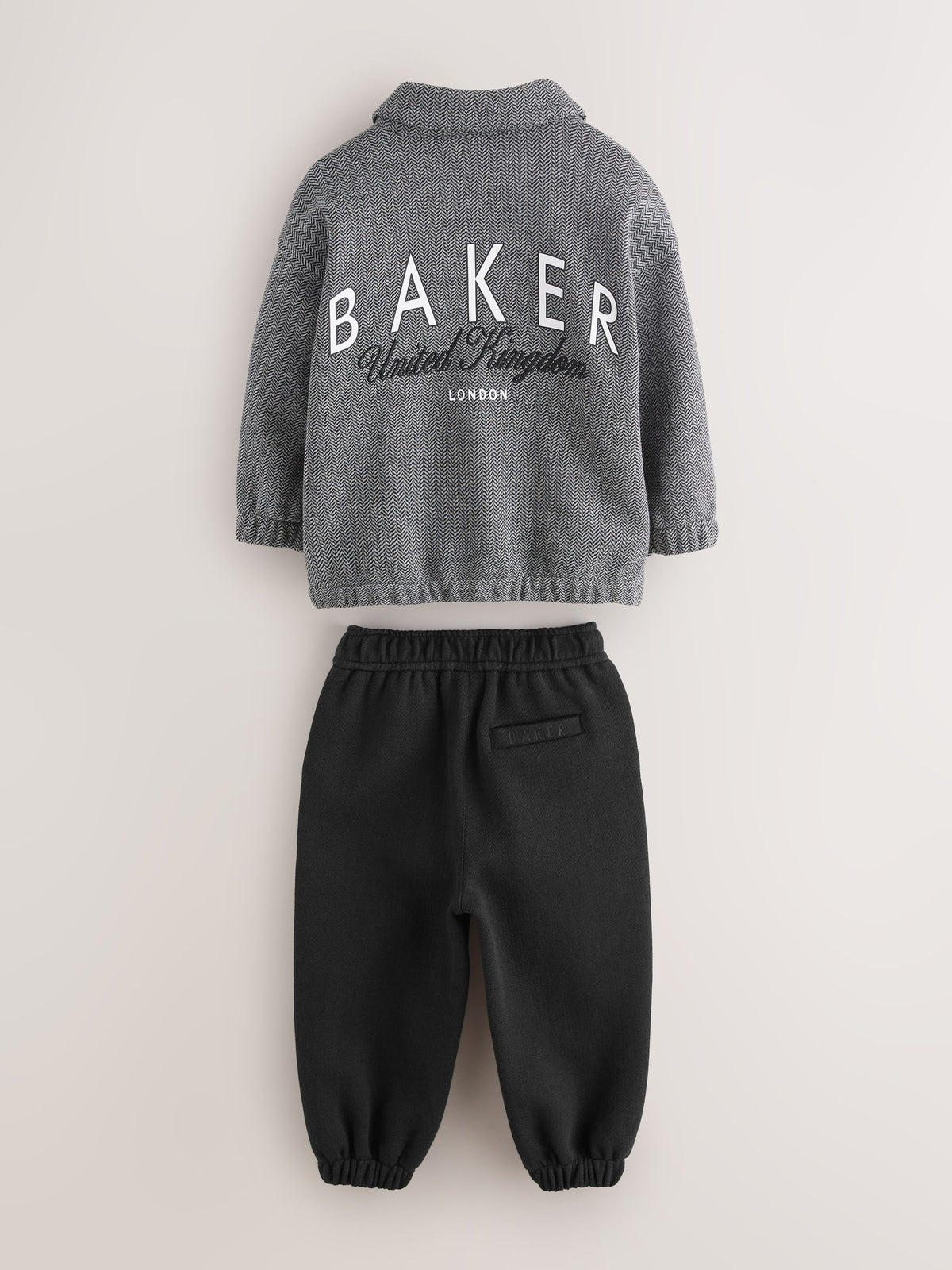 Baker by Ted Baker Grey/Black 3 Piece Textured Jacket, T-Shirt and Joggers Set