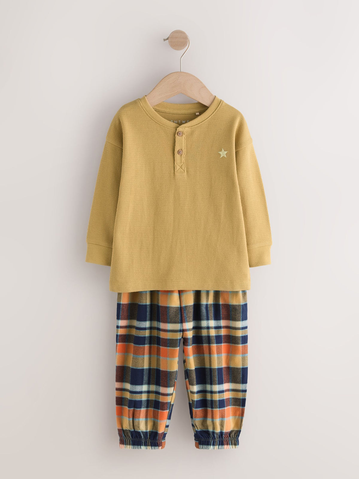 Navy/Ochre/Teal Check Woven Bottom Pyjamas 3 Pack (9mths-12yrs)