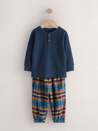 Navy/Ochre/Teal Check Woven Bottom Pyjamas 3 Pack (9mths-12yrs)