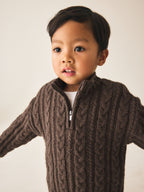 Brown Zip Neck Knitted Cable Jumper (3mths-7yrs)