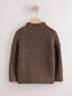 Brown Zip Neck Knitted Cable Jumper (3mths-7yrs)