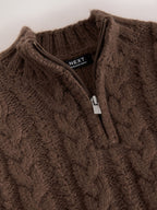 Brown Zip Neck Knitted Cable Jumper (3mths-7yrs)
