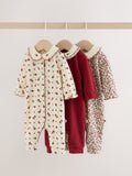 Berry Floral Collar Baby Sleepsuits 3 Pack (0mths-2yrs)