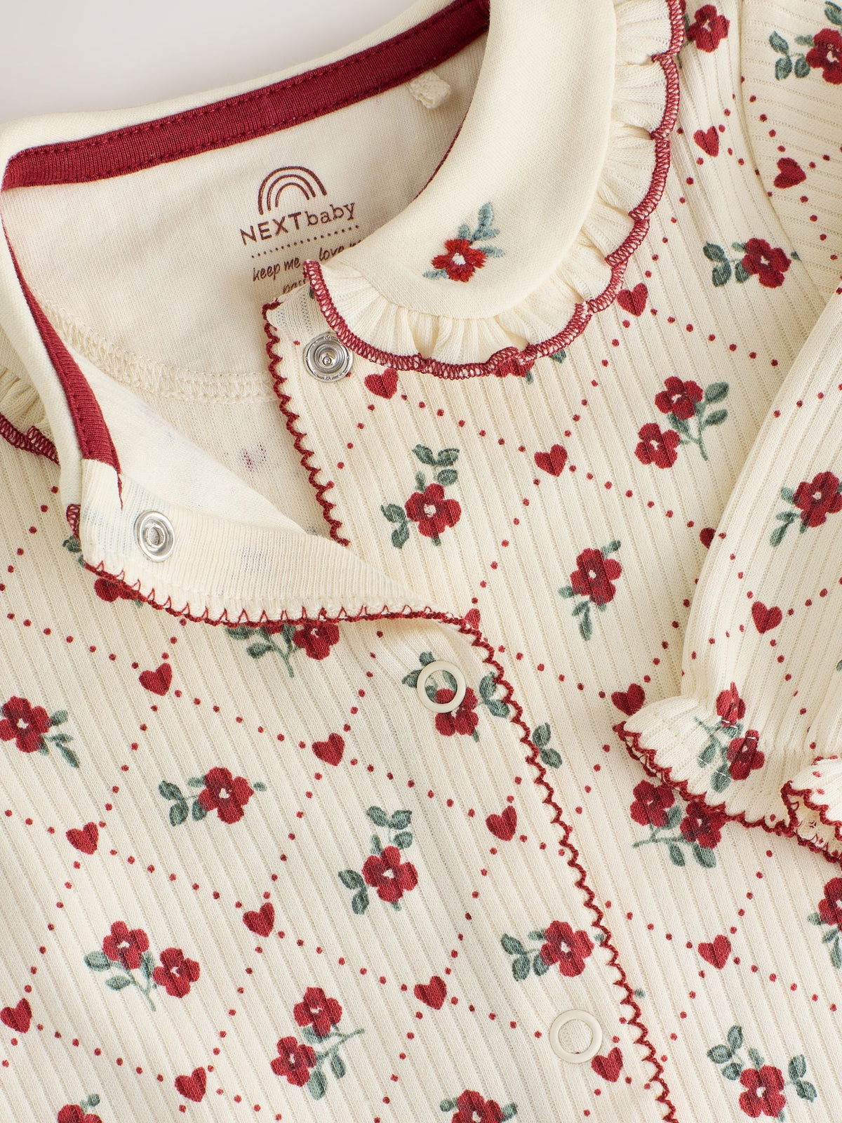 Berry Floral Collar Baby Sleepsuits 3 Pack (0mths-2yrs)