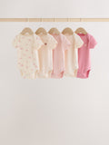 Ecru/Pink Cloud Short Sleeve Baby Bodysuits 5 Pack