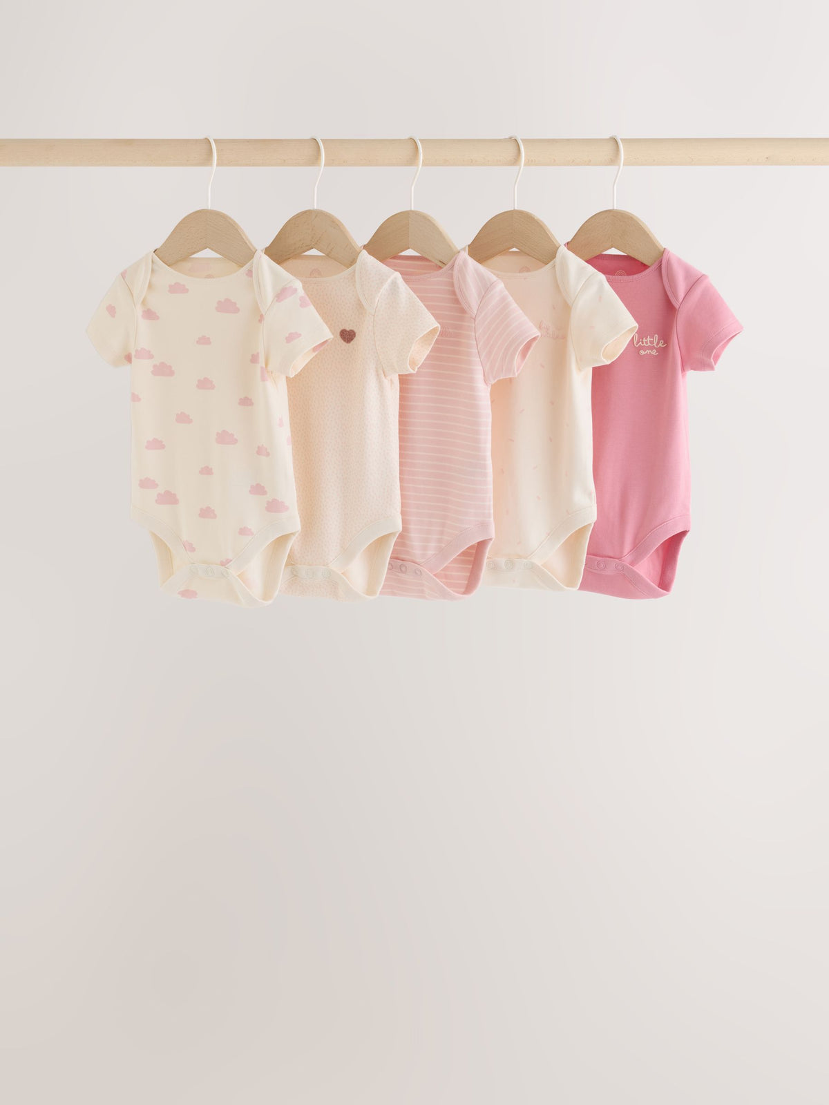 Ecru/Pink Cloud Short Sleeve Baby Bodysuits 5 Pack
