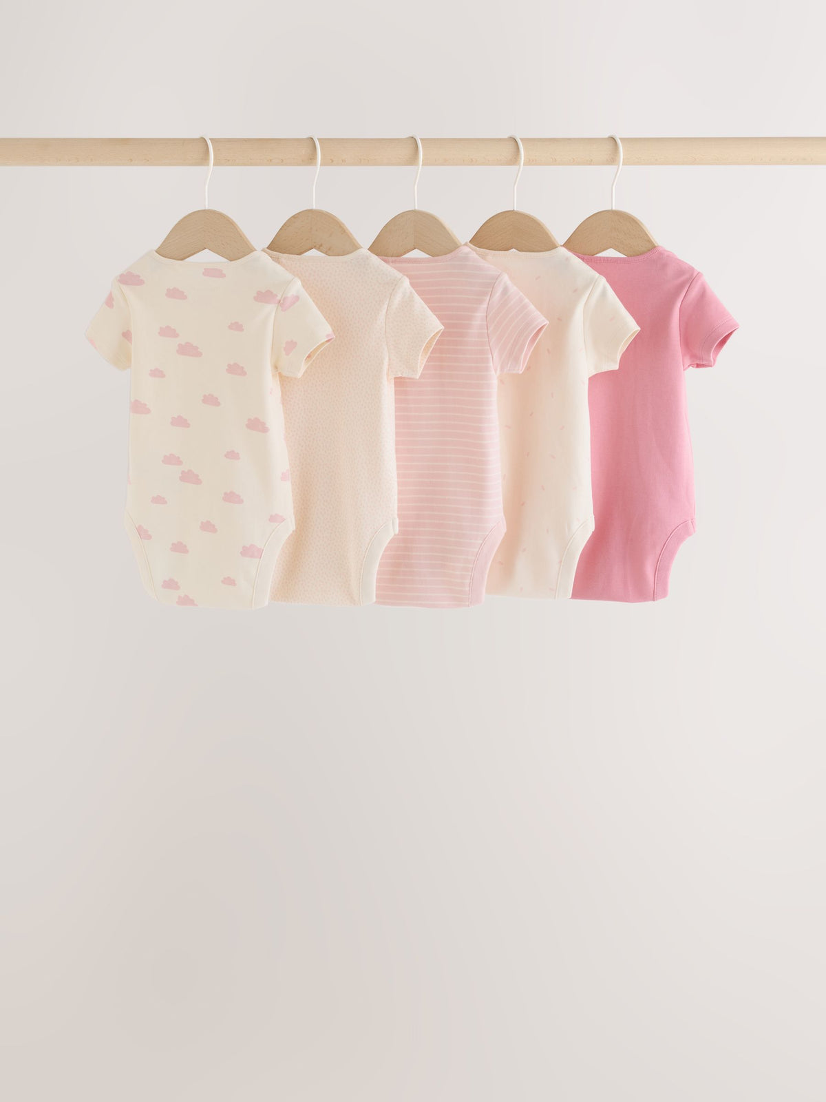 Ecru/Pink Cloud Short Sleeve Baby Bodysuits 5 Pack