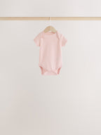 Ecru/Pink Cloud Short Sleeve Baby Bodysuits 5 Pack