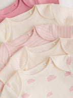 Ecru/Pink Cloud Short Sleeve Baby Bodysuits 5 Pack