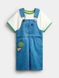 JoJo Maman Bébé Blue Safari 2-Piece Badge Dungaree & T-Shirt Set