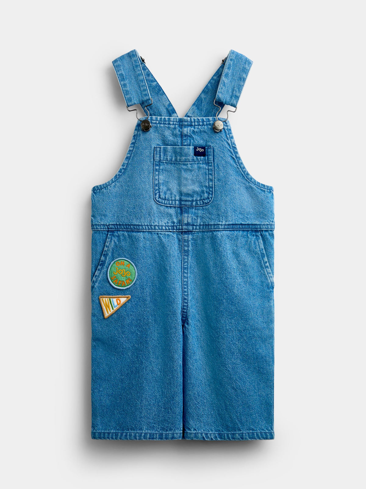 JoJo Maman Bébé Blue Safari 2-Piece Badge Dungaree & T-Shirt Set