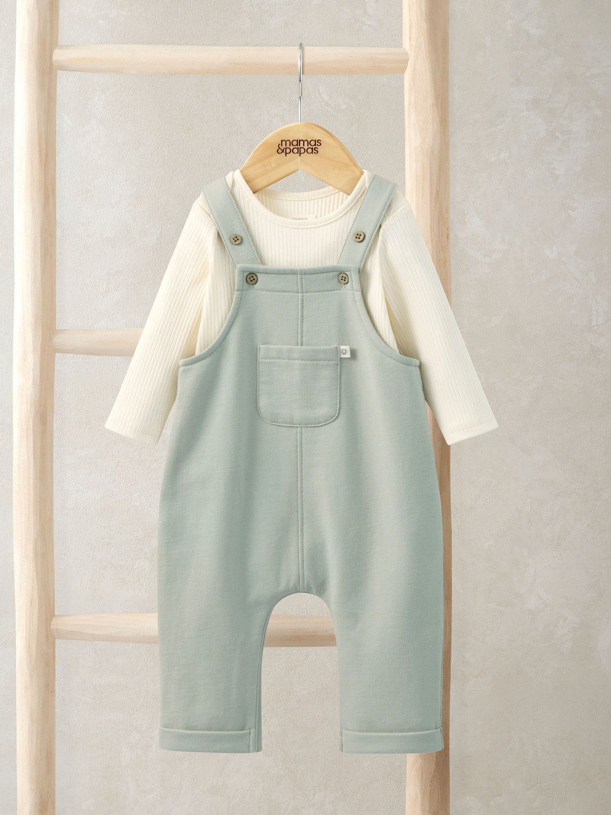 Mamas & Papas Green Sweat Dungaree & Bodysuit Set