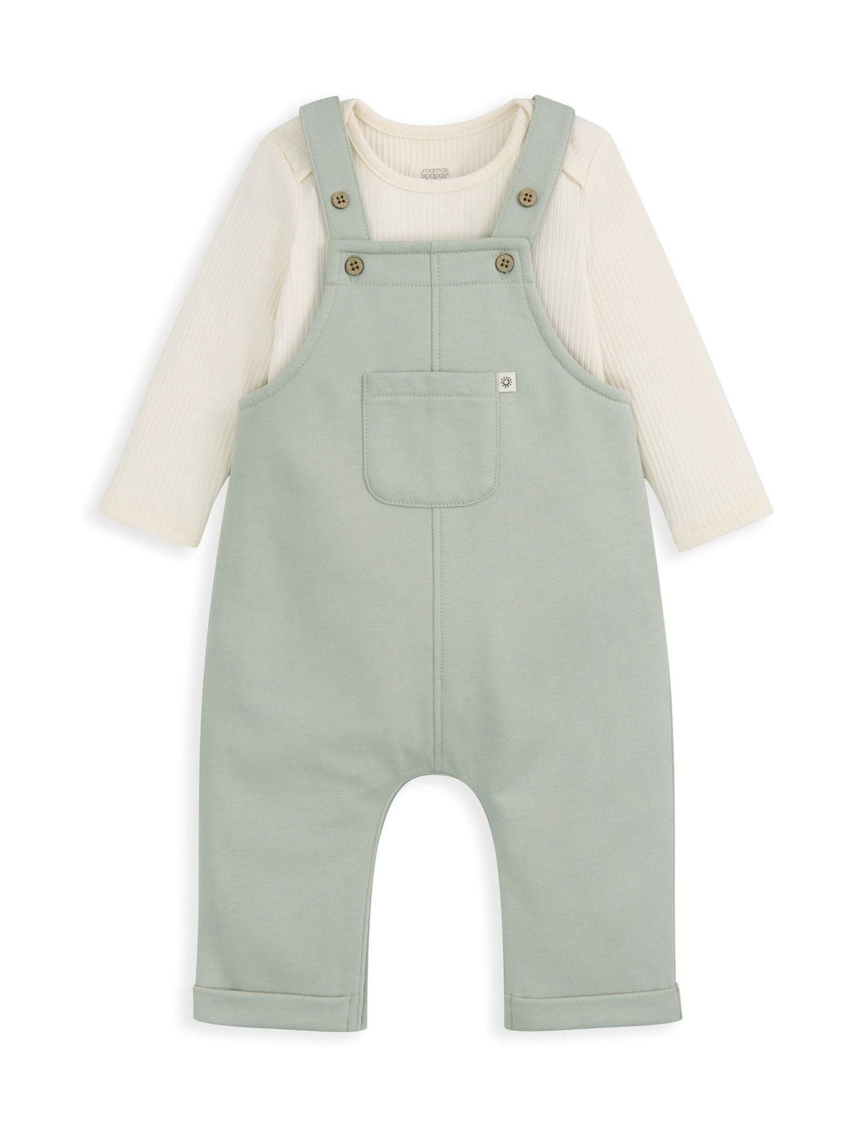 Mamas & Papas Green Sweat Dungaree & Bodysuit Set