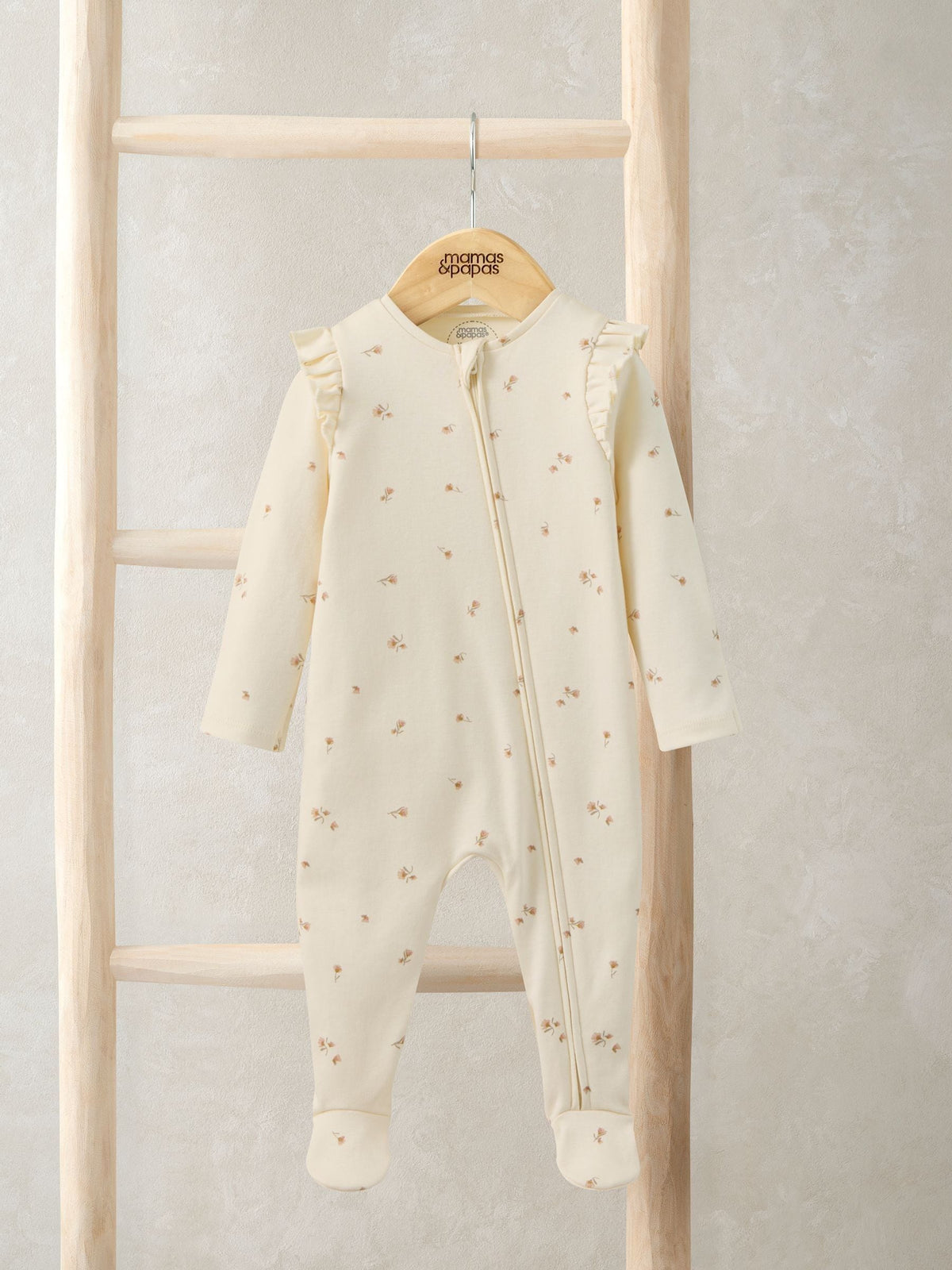 Mamas & Papas Pink Floral Print Zip Sleepsuit