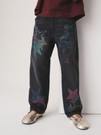 Charcoal Grey Star Diamante Straight Leg Jeans (3-16yrs)