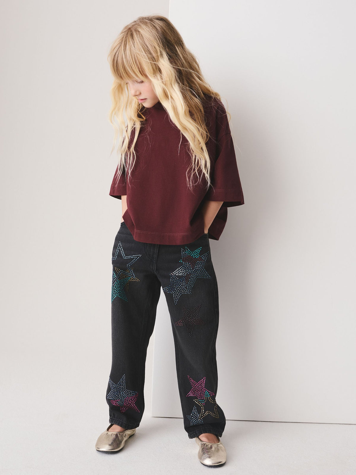 Charcoal Grey Star Diamante Straight Leg Jeans (3-16yrs)
