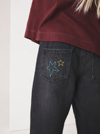 Charcoal Grey Star Diamante Straight Leg Jeans (3-16yrs)