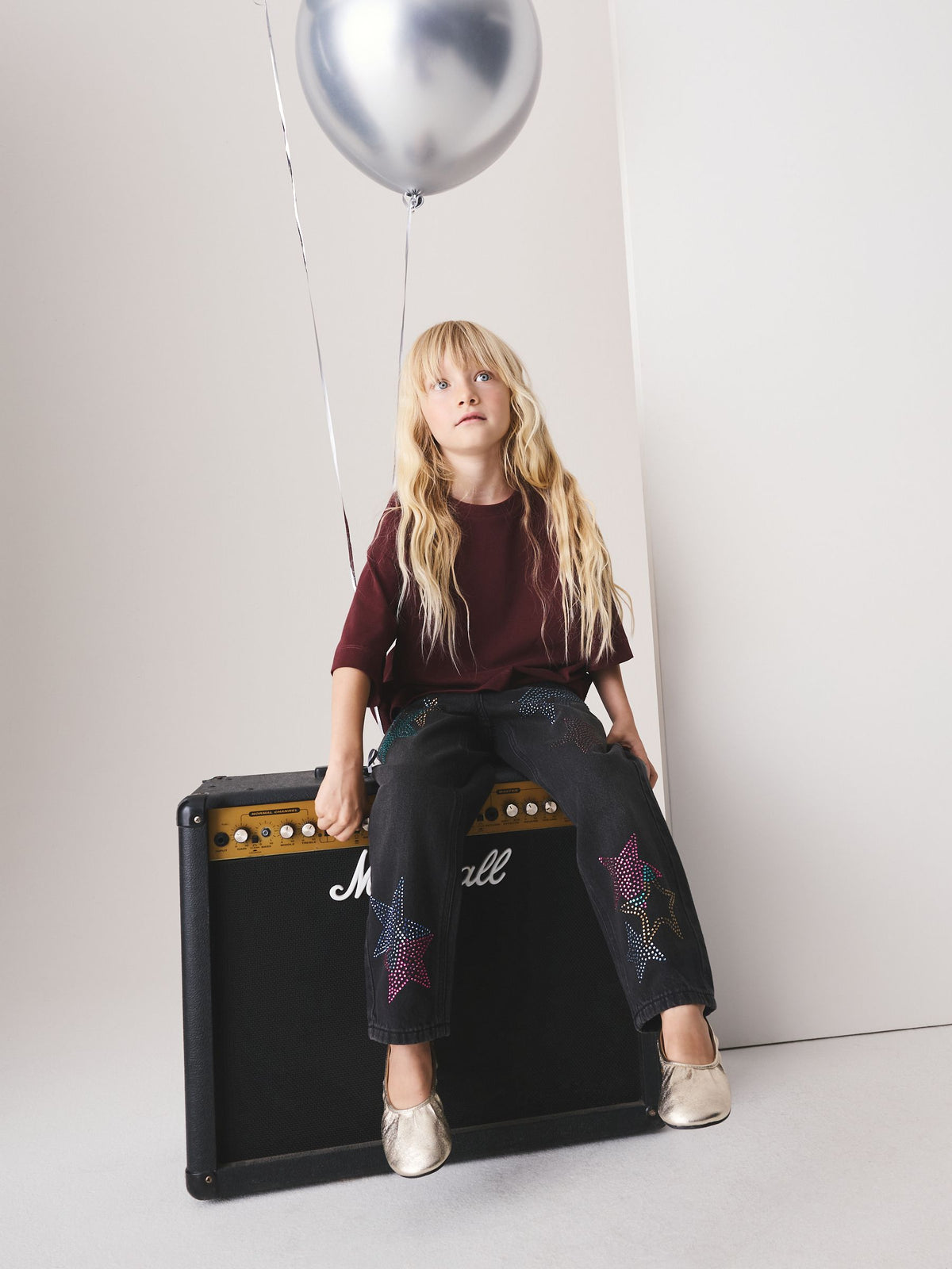 Charcoal Grey Star Diamante Straight Leg Jeans (3-16yrs)