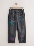 Charcoal Grey Star Diamante Straight Leg Jeans (3-16yrs)