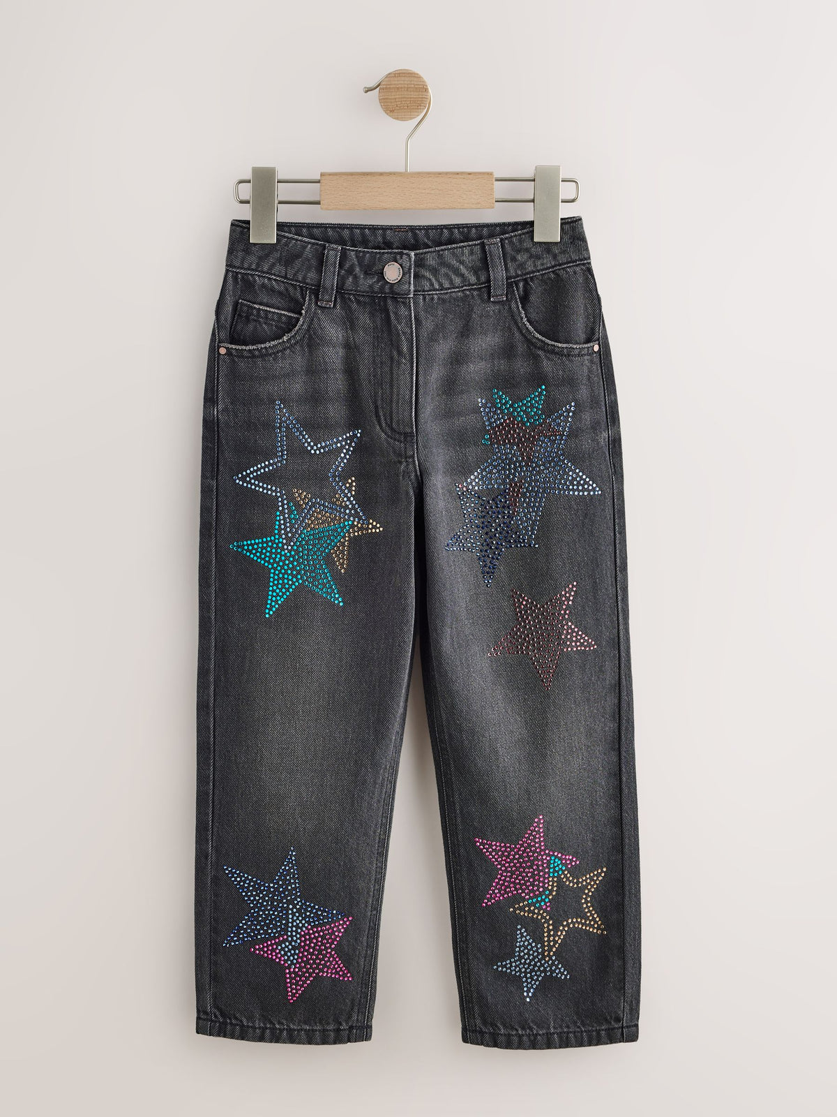 Charcoal Grey Star Diamante Straight Leg Jeans (3-16yrs)