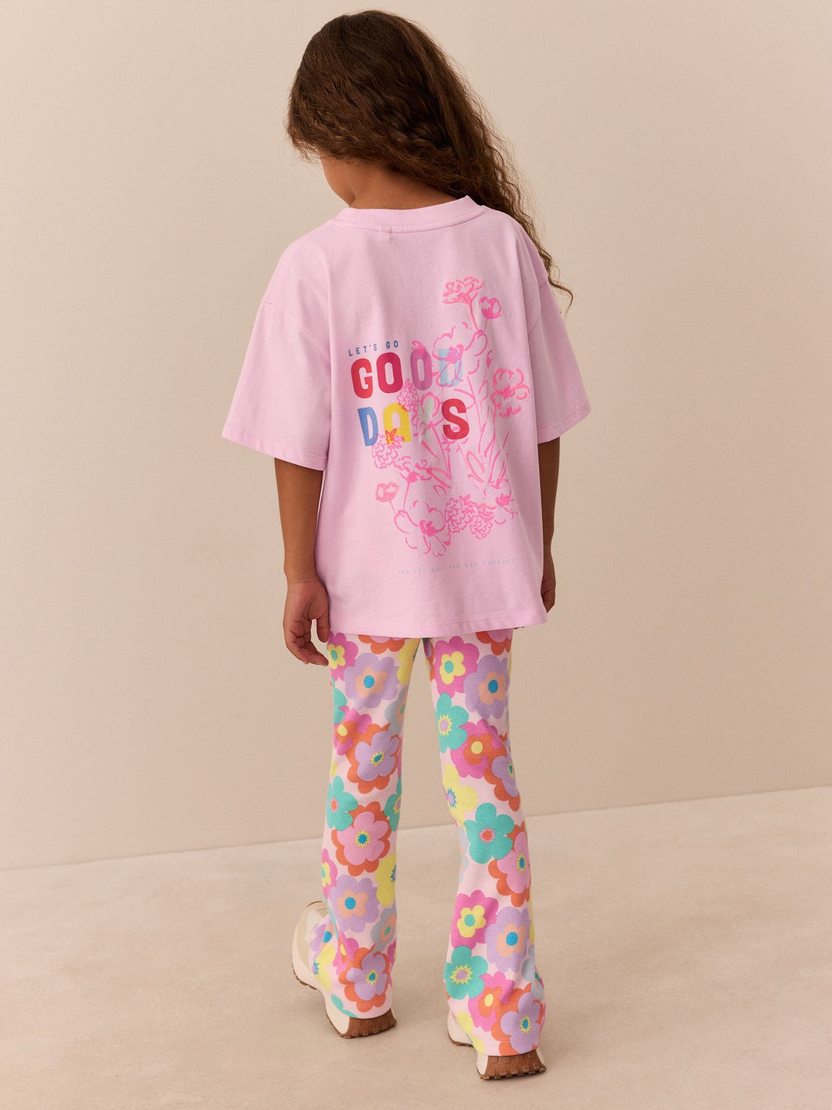 Little Bird Pink Embroidered T-Shirt & Floral Ribbed Kickflare Set