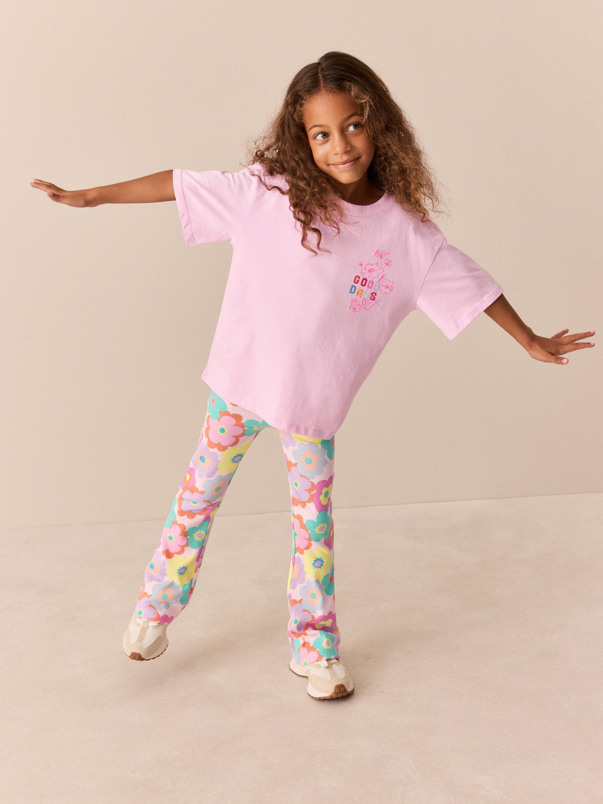 Little Bird Pink Embroidered T-Shirt & Floral Ribbed Kickflare Set
