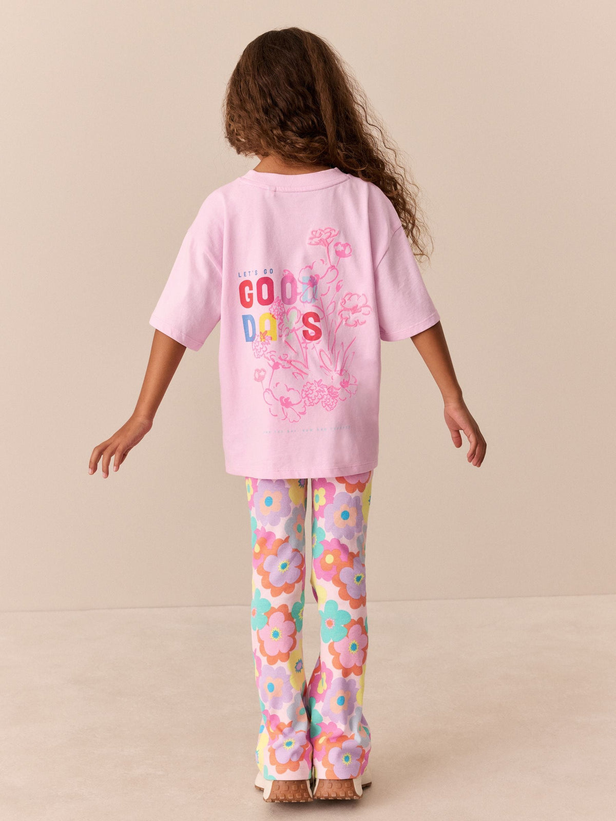 Little Bird Pink Embroidered T-Shirt & Floral Ribbed Kickflare Set