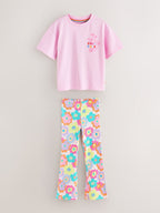 Little Bird Pink Embroidered T-Shirt & Floral Ribbed Kickflare Set