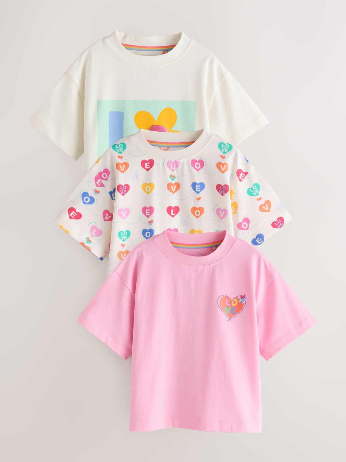 Little Bird Rainbow Slogan Boxy T-Shirts 3 Pack