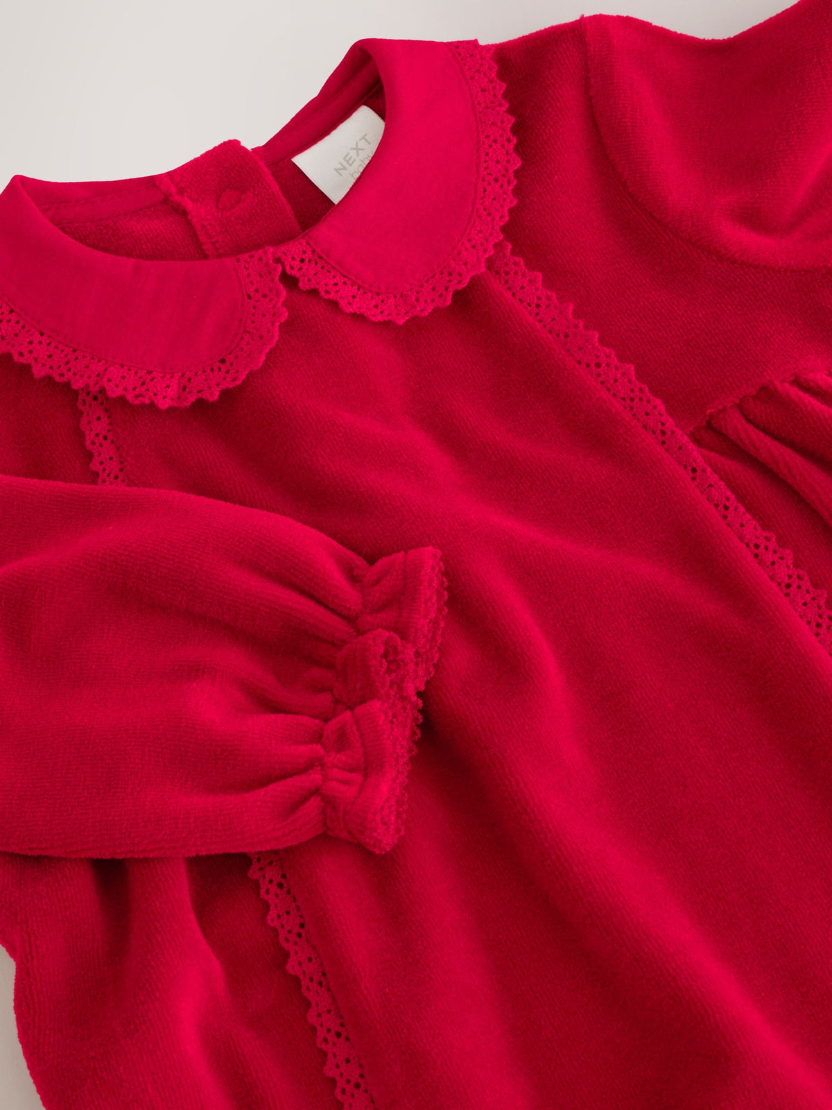 Cherry Red Velour Collared Baby Sleepsuit (0mths-3yrs)