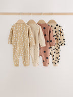 Brown Animal Print Two-Way Zip Baby Sleepsuits 4 Pack (0mths-3yrs)