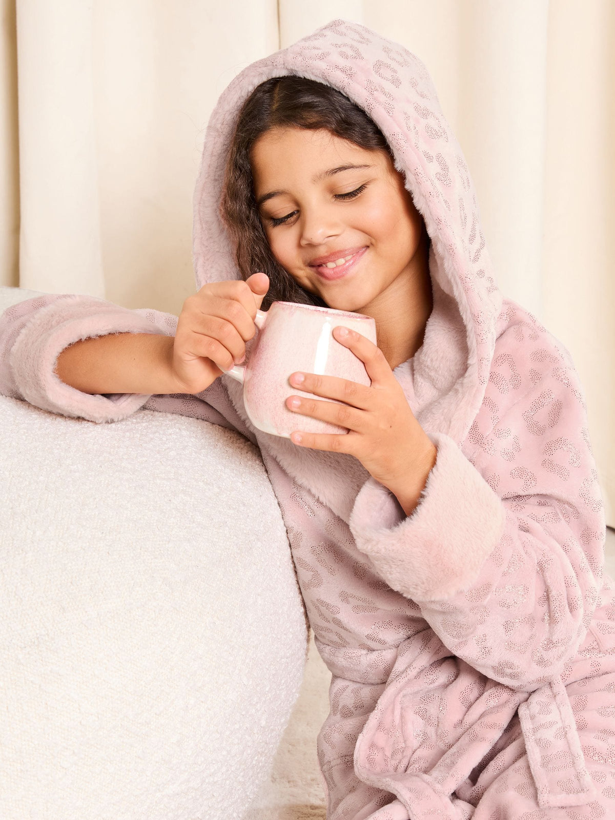 Lipsy Pink Leopard Soft Touch Hooded Dressing Gown (5-16yrs)