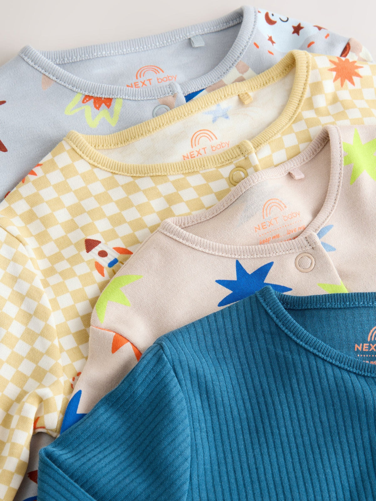 Navy/Yellow Space Two Way Zip Sleepsuits 4 Pack (0mths-3yrs)